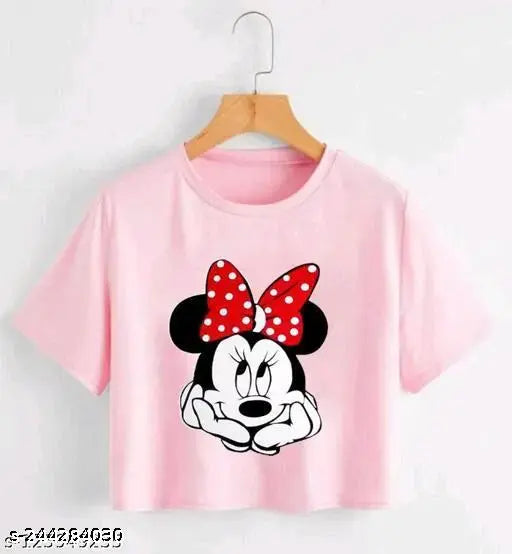 Delux Look cotton blend printed crop T-shirt (summer special), short sleeves, size S from India