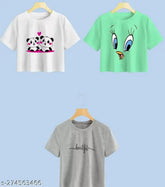 ILMAX printed premium cotton blend t-shirt combo set, 3 pieces with half sleeves and round neck, modern western style for women