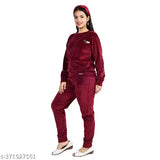 Pink wool two-piece winter set for girls, solid pattern long sleeve corded sweatshirt