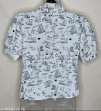 Printed net white cotton top, short sleeves, trendy design for girls