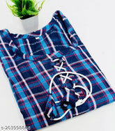 Double blue woolen check kurti, three-quarter sleeves, for women's ethnic wear