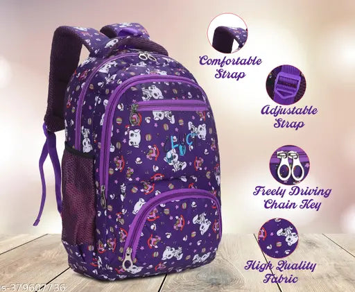 Cat Print Polyester Backpack with Smart Organization - Durable School Bag for Girls & Kids, Vibrant Design