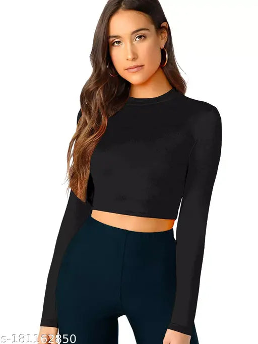 Black cotton blend long sleeve t-shirt for woman, solid color on hanger