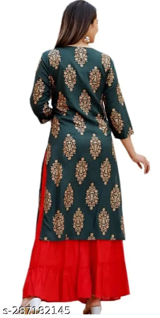 Rayon print kurti & sharara set, three-quarter sleeves, Indian mirror-work, pack of 2