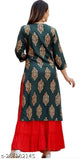 Rayon print kurti & sharara set, three-quarter sleeves, Indian mirror-work, pack of 2