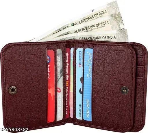 Indian faux leather wallet, solid-patterned, 5 compartments, free size (L13cm x W2cm)