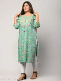 Plus size women's floral printed pure cotton straight kurta, three-quarter sleeves, Indian print combo