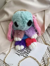 Trendy fuzzy fabric sling bag, floffy rabbit-themed accessory in vibrant color block