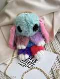 Trendy fuzzy fabric sling bag, floffy rabbit-themed accessory in vibrant color block
