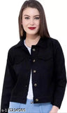 Black denim jacket, long sleeves, solid pattern for kids aged 12-16 years. Made in India