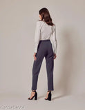 Dark grey cotton blend formal trouser, solid net pattern for men's wear (S-XXL), India origin