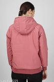 Pink nylon winter jacket for women, solid pattern with zip closure, perfect for cold weather activities and travel
