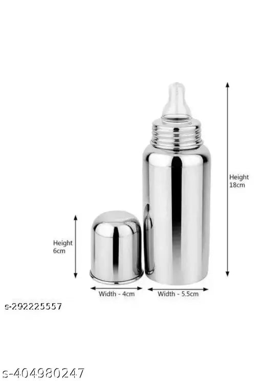 Stainless steel baby feeding bottle (pack of two), no leakage, zero plastic, silver color, kids sipper bottle