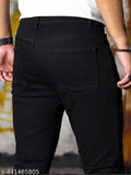 Solid black denim jeans for men, size 28/30/32 with 34in/35in/36in hip and 39in length