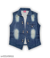 Trendy sleeveless denim jacket, dyed/washed, women's size XL & XXL - fashionable, comfortable choice for modern wardrobe