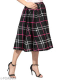Black polka print mid calf length IBPanel polyester skirt combo for women, flared design with 27" length