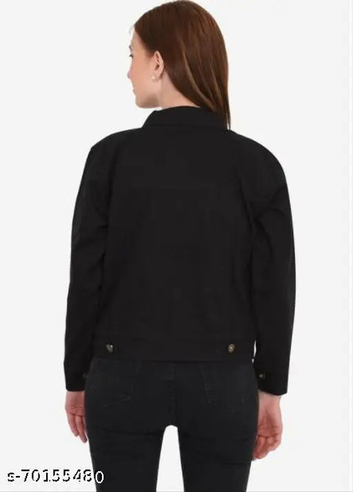 Trendy denim plane solid women's cotton jacket, long sleeves, Indian origin