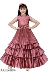 Dusty pink pleated silk party gown for girls, high-quality and trendy special occasion wear