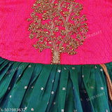Rama Green embroidered satin sleeveless frock for kids, elegant and whimsical design perfect for special occasions