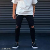 Men's cotton blend slim mid-rise black jeans, sturdy stitching and heavyweight denim for comfort and durability