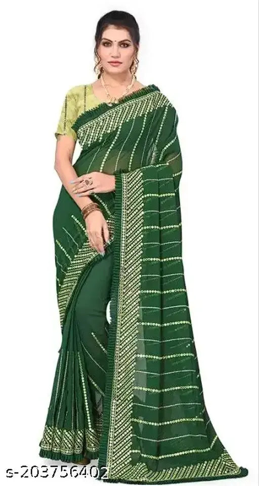 Exquisite Georgette saree with 9mm C-pallu embroidery, perfect for parties and festivals, free size, India origin