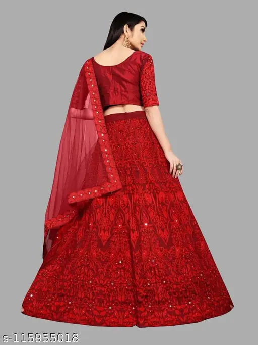 Stunning Taffeta Silk Semi-Stitched Net Lehenga Choli with Embroidered Designs, free size, India