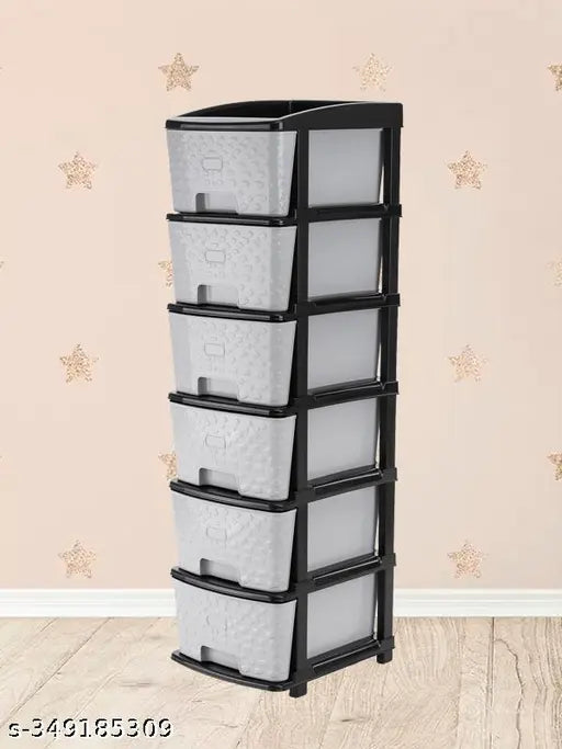 Grey plastic 6-layer drawer organizer, perfect for home office storage, 12x13cm dimensions
