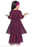 Modern Georgette Anarkali Palazzos Set, embroidered and trendy dress for girls in maroon, high-quality material with comfortable fit