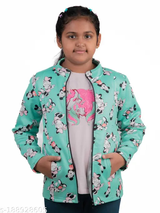 Wool printed net winter jacket for girls, 9-10 years, Aadhya Creation