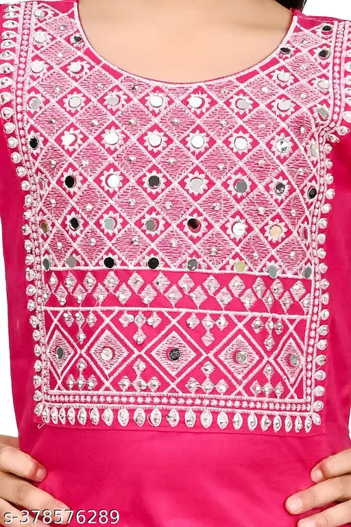 Embroidered Rayon A-line Sharara Kurti for girls (0-12 years), Indian cotton fabric for comfort and style