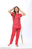 Pink hosiery cotton printed night suit set, half sleeves shirt with pyjama - stylish comfort for women