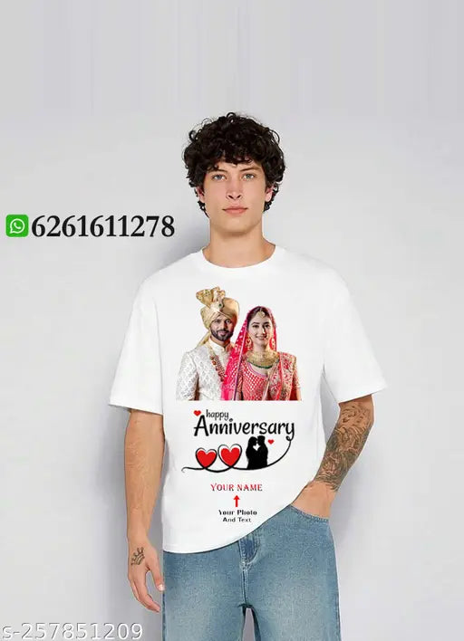 Customized men's cotton blend t-shirt with photo print, short sleeves, size M