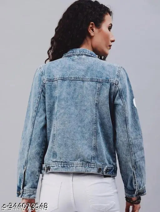 Ice Blue Denim Women's Jacket, long sleeves, washed denim, versatile layering piece for casual or urban style, machine washable