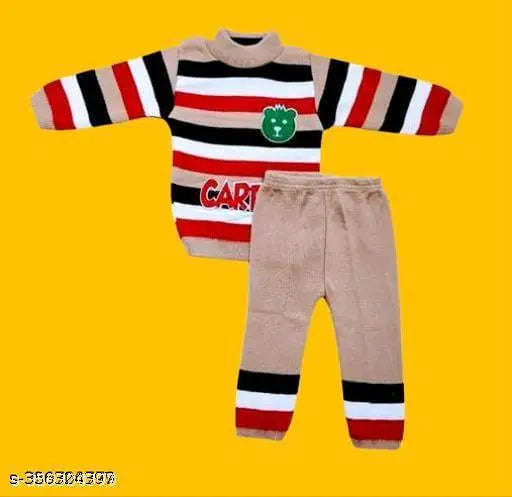 Wool striped winter sweater & bottom for baby boys & girls, cozy and breathable, suitable for everyday wear