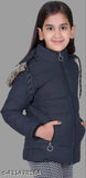 Colorblocked polyester jacket for girls, trendy outdoor wear with long sleeves, size 7-14 years, India origin
