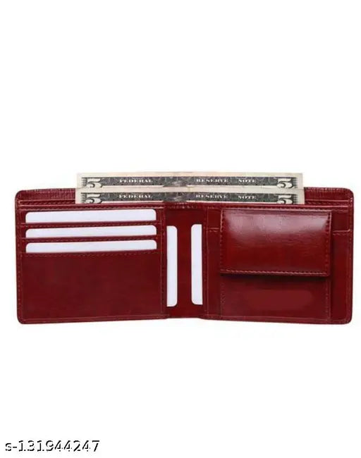 Red faux leather HRF STAR men's wallet, regular size with 5 card slots and 2 compartments