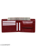 Red faux leather HRF STAR men's wallet, regular size with 5 card slots and 2 compartments