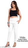 White cotton stretch jeggings for women, solid white cigar pant design - size 24, 26, 28, 30, 32, 34, 36, 38, 40, M, L, XL, XXL, made in India