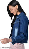 Denim, long-sleeved 3 Patti jacket for women in dyed/washed design. India origin