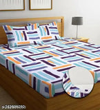 Premium cotton elastic fitted bedsheets, 180 TC supersoft, double king size with all-around elastic, geometric pattern, 220 thread count, lightweight, breathable, and wrinkle-free
