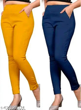Cotton Lycra stretchable pants trousers for women and girls, solid-colored premium quality jeggings from India