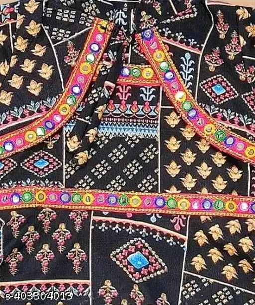 Printed black cotton blend dhoti pants and kurta set for girls - timeless elegance with modern twist, India origin