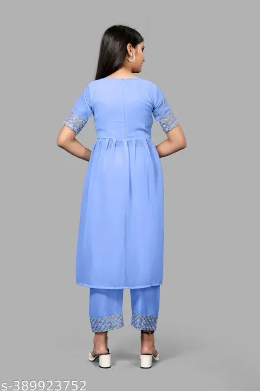 Georgette embroidered kurta set with dupatta, Indian designer wear for girls aged 4-13