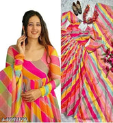 Striped Georgette long-sleeve dress for women (S-XXXL), Indian handcrafted beauty