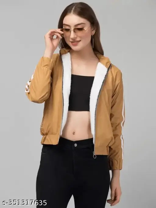 Nylon full sleeve modern women's jacket, solid pattern, zip closure - India
