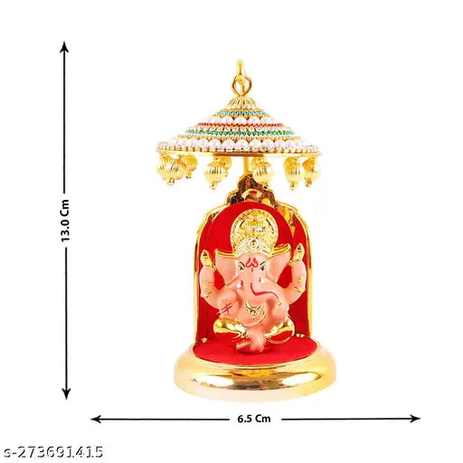 Gold-plated Ganesh Idol Statue with Stand - Auspicious home, car, office decor or thoughtful gifting. Exquisite Indian craftsmanship