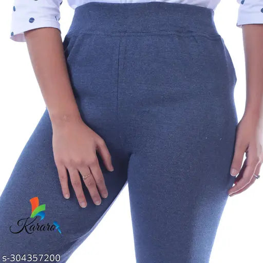 Cotton blend jeggings pack of 3, durable and lightweight, suitable for various sizes from 26-Free Size. Made from recycled cotton waste fabric. Indian origin
