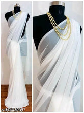 White Georgette saree for daily wear, elegant and free size, Indian origin