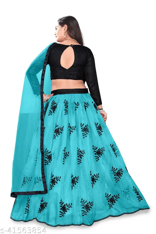 Fabulous art silk lehenga in eight colors, embroidered net dupatta, perfect for parties and festive occasions