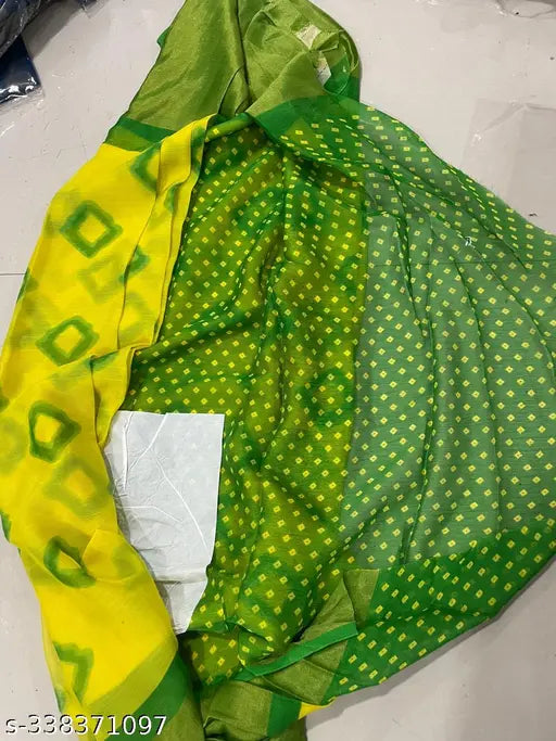 Chiffon PO PO Fency saree with attached blouse, dyed net print on free size, India-made fashion attire